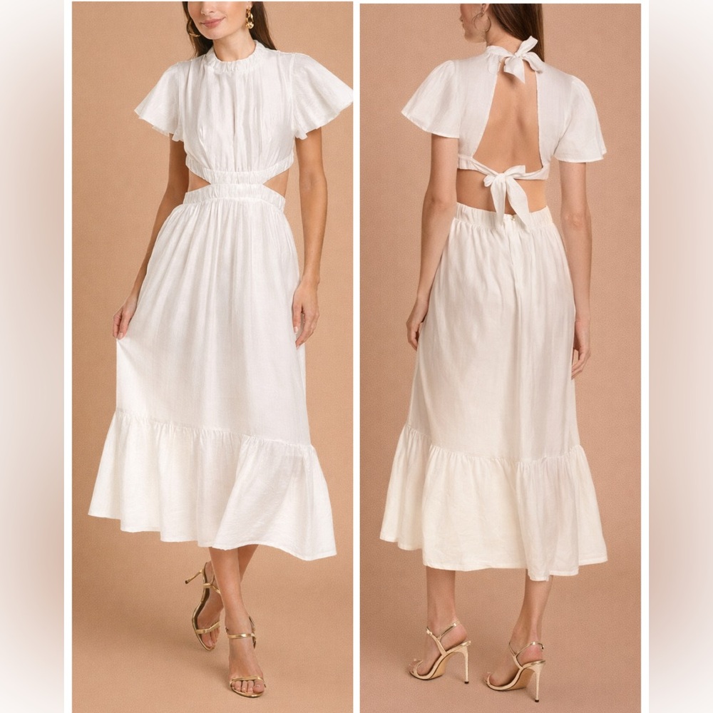 NWT Sabina Musayev Ivory Side & Back Cut Out Midi Dress Size Large - Picture 5 of 14